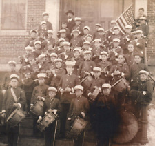 Patriotic 45 Star American Flag Boys Band RPPC Real Photo Postcard picture