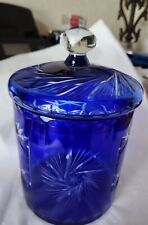Cobalt Blue Lidded Jar Bohemian Styled Biscuit Jar Blue Cut To Clear Ice Bucket picture