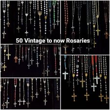 Lot Vintage Rosaries 50 Catholic Christian Rosary Beads Glass Wood Pearl Crystal picture