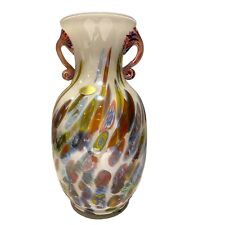 Vintage Lavorazione Murano Double Handle Vase with Stretched Millefiori - READ picture