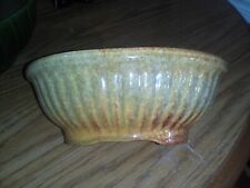Vintage HAEGER Pottery 3938 U.S.A. Brown/ Tan/w green OVAL Footed Planter picture