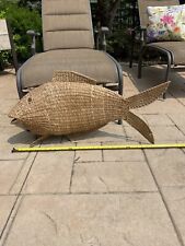VTG  Estate Rare Wicker Wall Hanging Standing  Bass Fish Handmade Home Decor picture