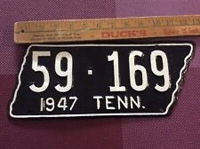 1947 Tennessee State Shape License Plate 59-169 County RePainted picture
