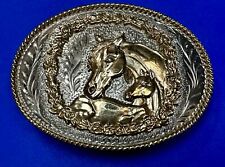 Horse Mare and Foal Vintage Hand Engraved ADM Award Design Medals LG Belt Buckle picture