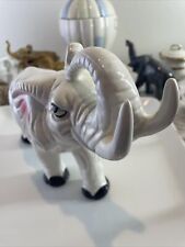 Vintage Ceramic White Glazed Elephant Figurine  Trunk Up  Good Luck  12” x 7.5” picture
