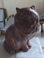 Vintage 70's Ceramic Cat With Green Eyes Stands 14