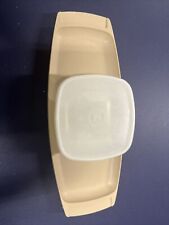 Vintage Tupperware Serve-ette 1 Tan Tray White Bowl for Chips Dip Relish picture