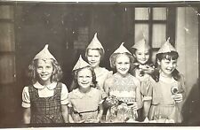 Vintage 1930s Children Girls Wearing Paper Birthday Hats Weird Snapshot Photo picture