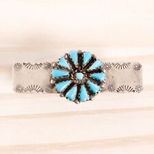 OLD PAWN STERLING SILVER BLUE PETIT POINT TURQUOISE STAMPED CLUSTER TIE CLIP picture