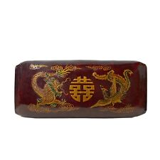 Chinese Distressed Red Phoenix Dragon Pillow Shape Display Art ws2827 picture