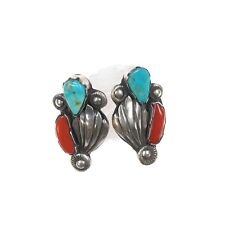 Zuni Dan Simplicio(1917-1969) Silver, turquoise, and coral earrings picture
