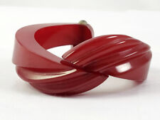 Vintage Cherry Red Bakelite Carved Bypass Hinged Clamper Bangle Bracelet picture