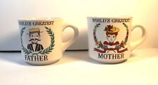 Vintage 1980s World's Greatest Father & Mother Papel Coffee Mugs Cups Pair Set picture