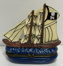 Vintage Pirate Ship Porcelain Hinged Trinket Box 2 piece picture