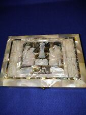 Mother Of Pearl Intricately Carved Trinket Box Vintage Asian Oriental Jewellery picture