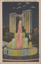 Joel Hurt Memorial Fountain Night Atlanta Georgia Colored Lights Linen Postcard picture