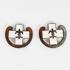 Two Pins A Notre Puissance Sterling Silver Enameled White Cross Fleur de Lis picture