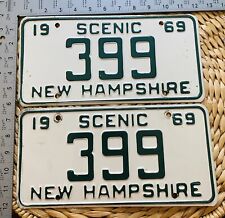 1969 New Hampshire License Plate 399 PAIR Decor Low Number Green White ALPCA picture