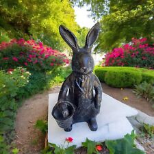 Vintage Bronze Rabbit Bunny Sculpture Easter Everyday Spring 9”Tall with Basket picture