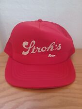 Vintage Stroh's Beer Trucker Style Snapback Hat Patch 80s 90s Red Cap picture