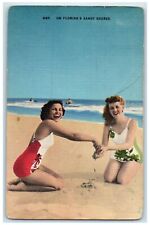 1956 Beach Bathing Beauty On Florida's Sandy Shores Sarasota FL Vintage Postcard picture