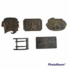 Vtg Brass Belt Buckle Lot Texas Winchester Rocky Mountain Native Chief Western picture