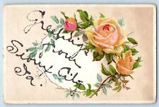 Sioux City Iowa IA Postcard Greetings Rose Flowers & Leaves Scene c1910s Antique picture