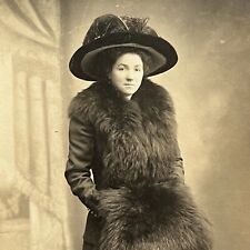 Vintage RPPC Real Photograph Postcard Beautiful Affluent Young Woman Fur Big Hat picture