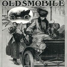 1904 Oldsmobile Auto Christmas Print Ad Woman w/ Wreath Girl Winter Original 1A picture