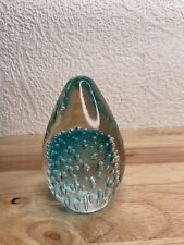 Vintage Egg Paperweight Aqua Bubble Drop Handmade Art Glass Sky Blu 4” picture