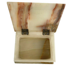Marble Quarts Crystal Banded Agate Gemstones Hinged Jewelry/Trinket Box VTG 70s picture