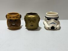 3 1997 STAR WARS PLASTIC MUG CUP BY APPLAUSE LOT Storm Trooper Ewok C-3PO picture