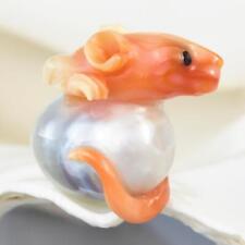GIANT South Sea Baroque Pearl & Carved Apricot Shell Rat undrilled 9.69 g picture