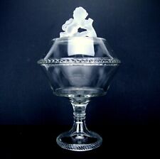 EAPG Gillinder Sons Frosted Rampant Lion Glass Round Covered Compote 13