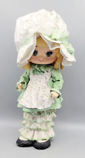 Vintage Handmade Signed and Painted Paper Mache Girl Doll W/ Dress Bonnet Hat picture