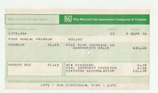 1970 Vtg Centenial The Mutal Life Assurance Company Can Life Insurance Statement picture