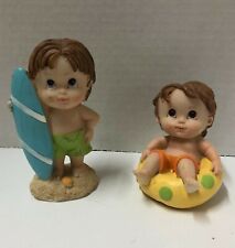 Two Vintage Tender Times Figurines Beach Surfboard Surfer Tube Tubing Float Boy  picture