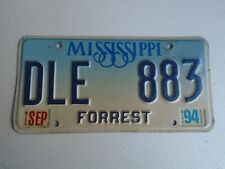 Mississippi License Plate Car Tag Expired Sep 1994 Forrest County MS DLE 883 picture