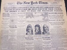 1928 APRIL 14 NEW YORK TIMES - OCEAN FLIERS LAND SAFELY OFF LABRADOR - NT 5350 picture