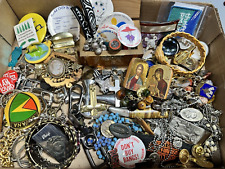 Vintage Junk Drawer Lot Smalls Buttons Pins Money Clip Crosses Catholic Knife picture