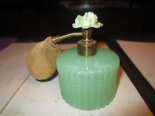 Vintage I.W. Rice Jadeite Glass Perfume Bottle Flower Top 3 1/4