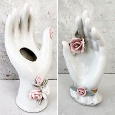 Vintage 70’s white floral porcelain hand vases figurine set of two picture
