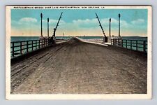 New Orleans LA-Louisiana, Pontchartrain Bridge over Lake, Vintage Postcard picture