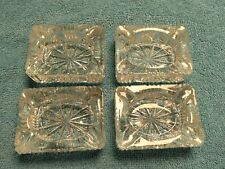MCM Indiana Glass Crystal Glass 3x2x1 Cigarette Ashtrays Set of 4 Vintage 1960s picture