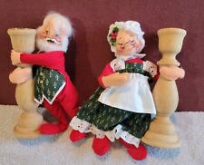 Annalee Santa & Mrs Claus Wooden Candle Holders Christmas 1992 Vintage 8” picture