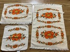 Vintage FINE FASHION Towels 2 Hand Towels & 1 Washcloth 1970s 80s Orange Floral picture