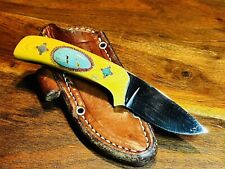 Yellow Micarta Turquoise Inlay Skinner Knife + Bark River Leather Sheath picture