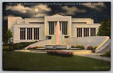 Joel Hunt Memorial Fountain Municipal Auditorium Atlanta GA Linen WOB Postcard picture