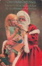 Tuck's Oilette Santa Claus Helps Girl Play Trumpet Vintage Christmas Postcard picture