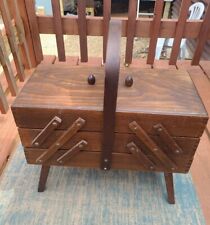 VINTAGE MCM Wooden Accordion Style SEWING BOX 3 Tier Chest CABINET Romania picture